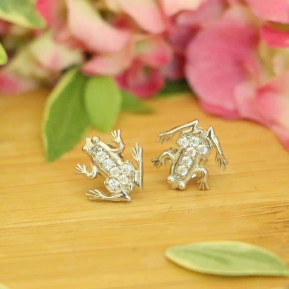 Grand Bazaar Jewelers Jewelry - 925Sterling Silver Frog with Cubic Zirconia Stones